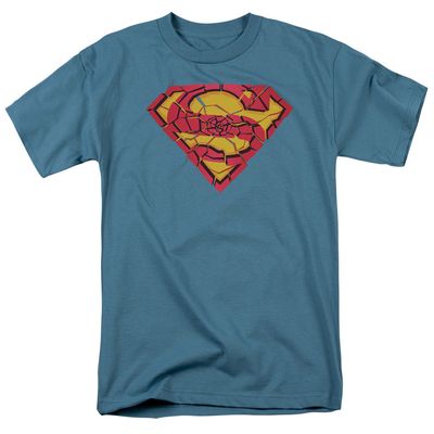 Superman Shattered Shield Mens T Shirt Slate Retro Pop Classics