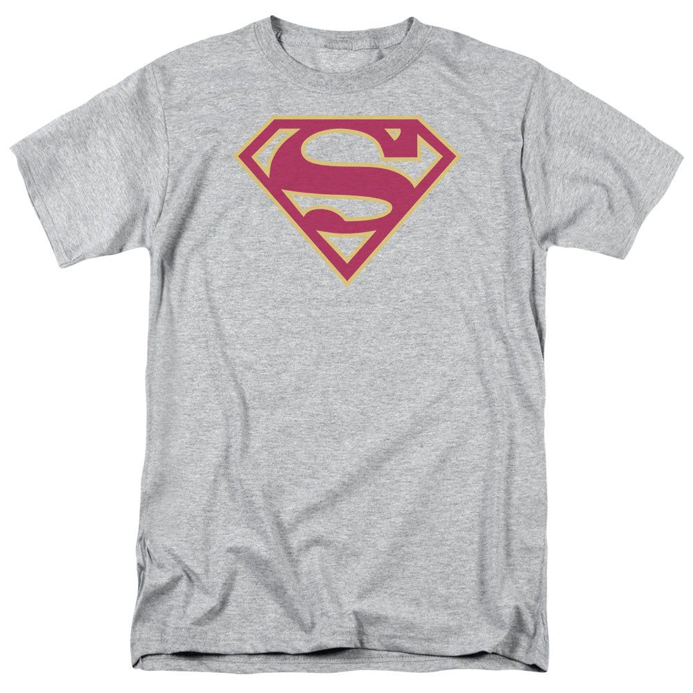 Superman Red &amp; Gold Shield Mens T Shirt Athletic Heather Retro Pop Classics