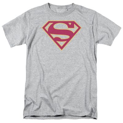 Superman Red &amp; Gold Shield Mens T Shirt Athletic Heather Retro Pop Classics