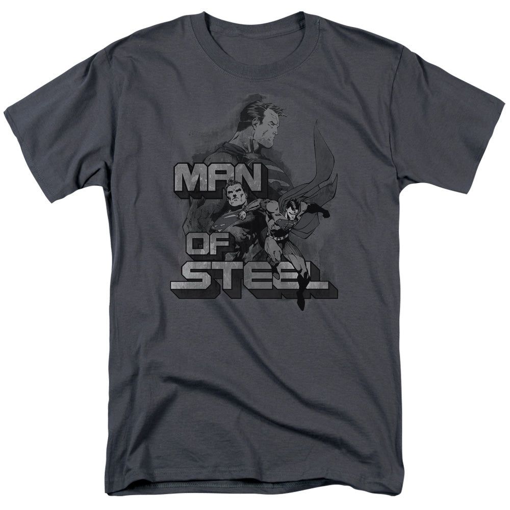 Superman Steel Poses Mens T Shirt Charcoal Retro Pop Classics