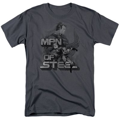Superman Steel Poses Mens T Shirt Charcoal Retro Pop Classics