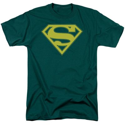 Superman Yellow &amp; Green Shield Mens T Shirt Hunter Green Retro Pop Classics
