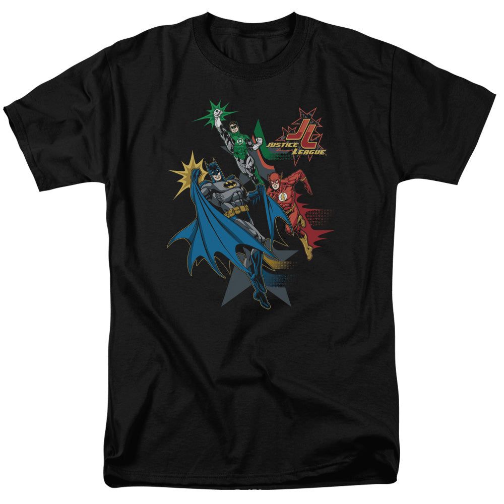 Justice League Action Stars Mens T Shirt Black Retro Pop Classics