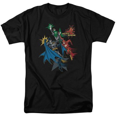 Justice League Action Stars Mens T Shirt Black Retro Pop Classics