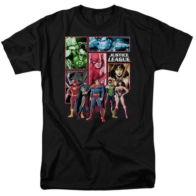 Justice League of America Justice League Panels Mens T Shirt Black Retro Pop Classics
