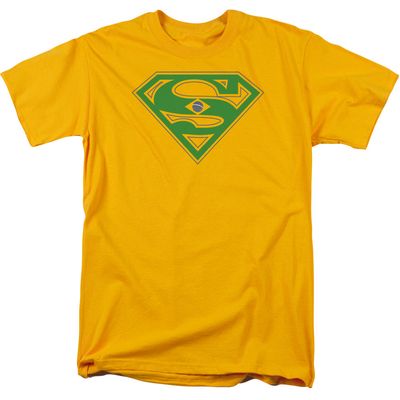 Superman Brazil Shield Mens T Shirt Gold Retro Pop Classics