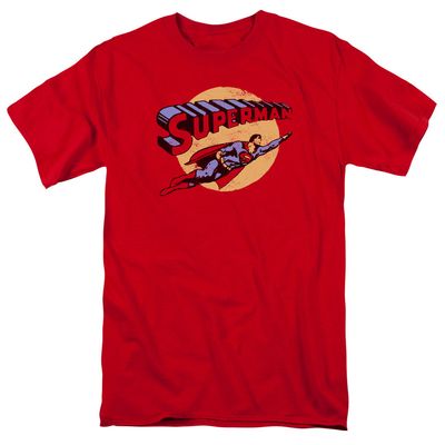 Superman Fly By Mens T Shirt Red Retro Pop Classics