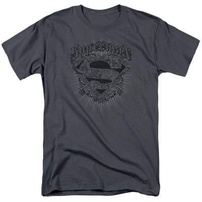 Superman Scrolling Shield Mens T Shirt Charcoal Retro Pop Classics