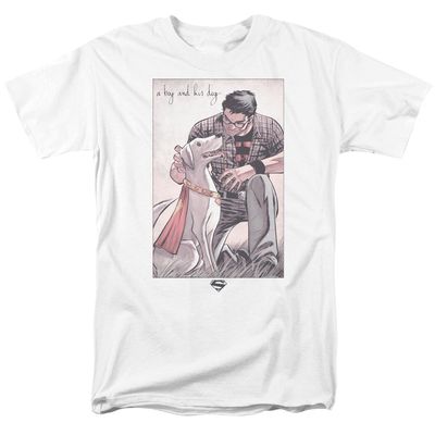 Superman Mans Best Friend Mens T Shirt White Retro Pop Classics