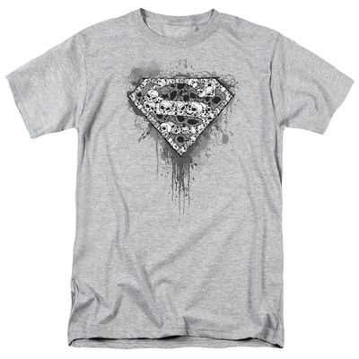 Superman Many Super Skulls Mens T Shirt Athletic Heather Retro Pop Classics
