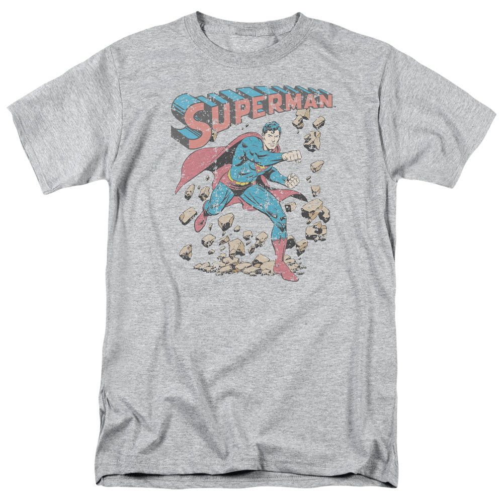 Superman Mad At Rocks Mens T Shirt Athletic Heather Retro Pop Classics