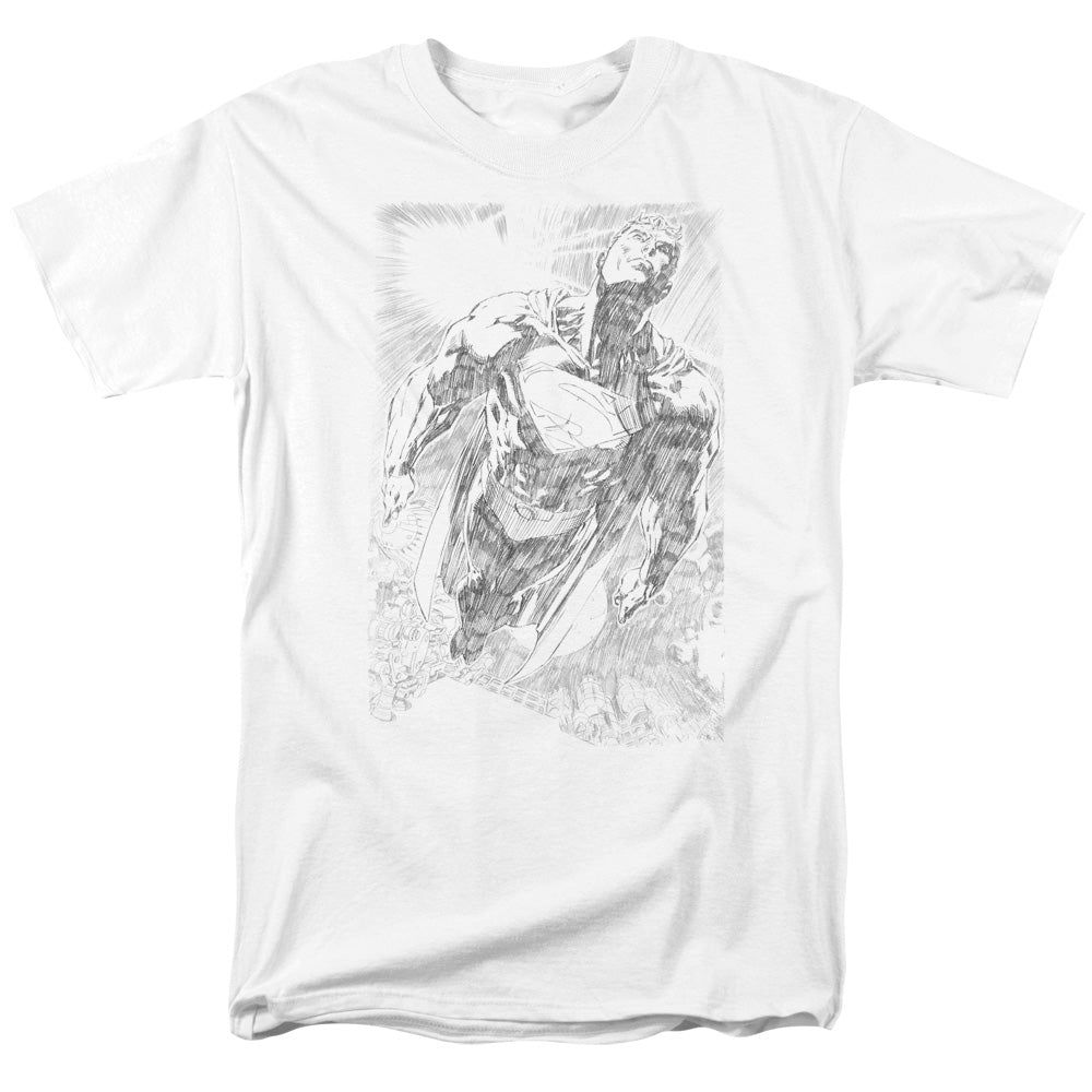 Superman Exploding Space Sketch Mens T Shirt White Retro Pop Classics