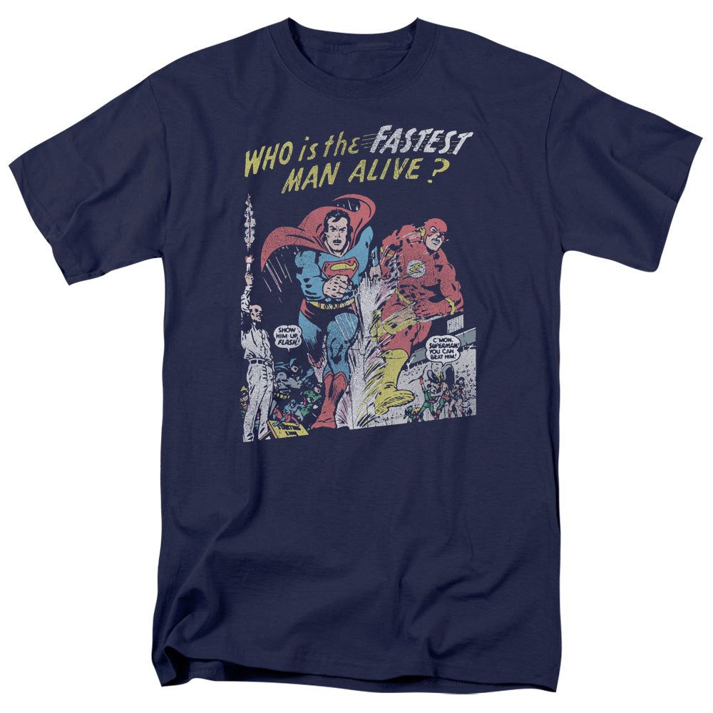 Justice League Fastest Man Mens T Shirt Navy Blue Retro Pop Classics