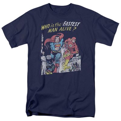 Justice League Fastest Man Mens T Shirt Navy Blue Retro Pop Classics