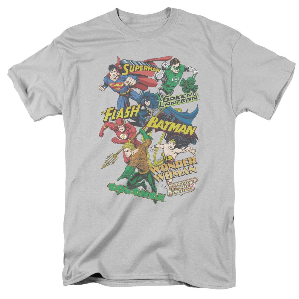 Justice League Justice Collage Mens T Shirt Silver Retro Pop Classics