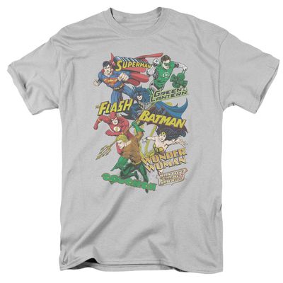Justice League Justice Collage Mens T Shirt Silver Retro Pop Classics