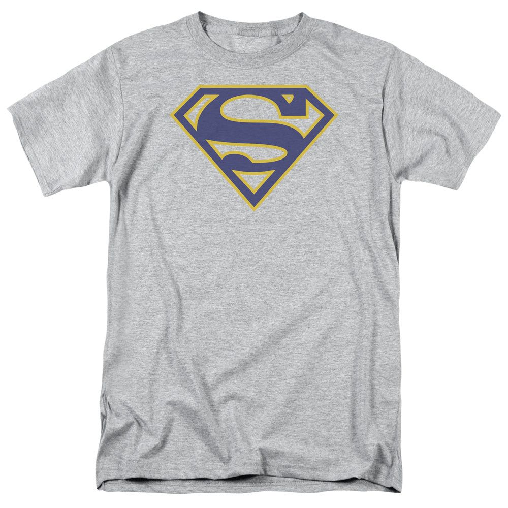 Superman Maize &amp; Blue Shield Mens T Shirt Athletic Heather Retro Pop Classics