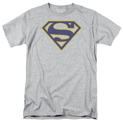 Superman Maize &amp; Blue Shield Mens T Shirt Athletic Heather Retro Pop Classics