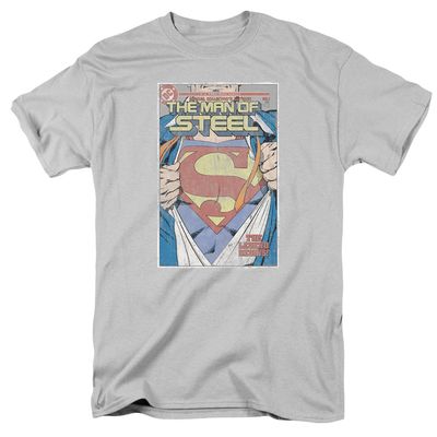 Superman Mos Cover Mens T Shirt Silver Retro Pop Classics