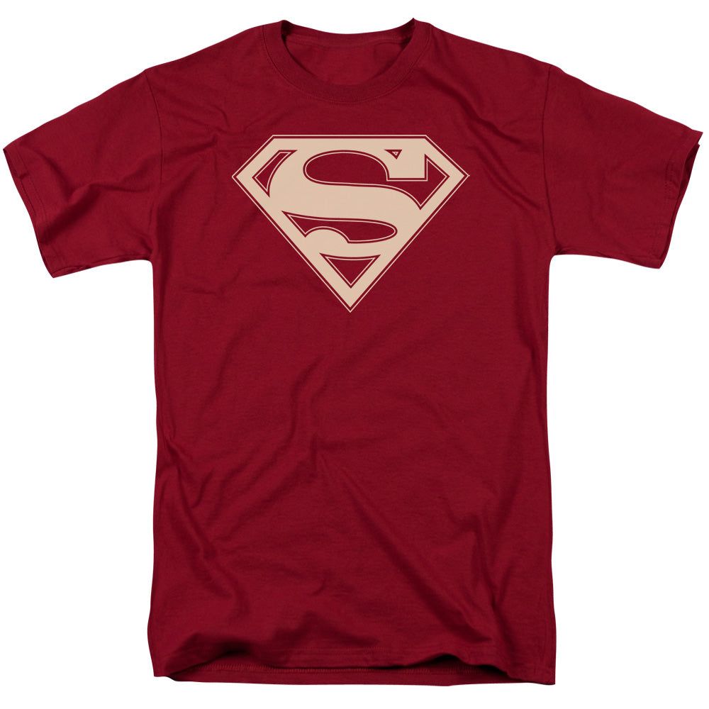 Superman Crimson &amp; Cream Shield Mens T Shirt Cardinal Retro Pop Classics