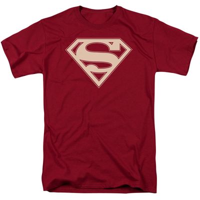 Superman Crimson &amp; Cream Shield Mens T Shirt Cardinal Retro Pop Classics