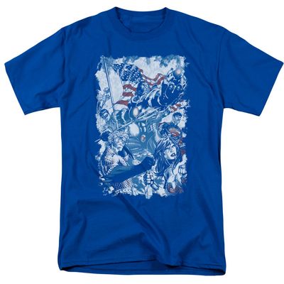 Justice League American Justice Mens T Shirt Royal Blue Retro Pop Classics