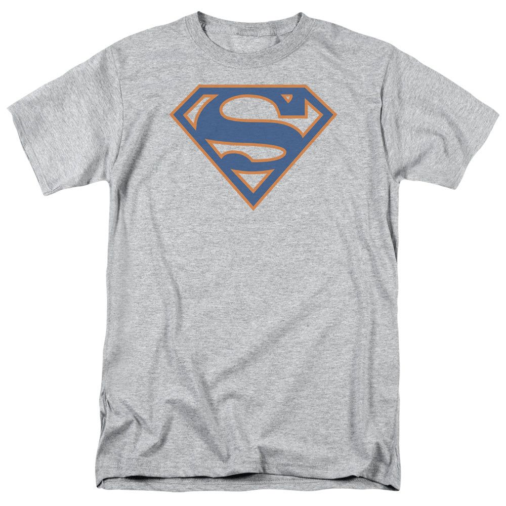 Superman Blue &amp; Orange Shield Mens T Shirt Athletic Heather Retro Pop Classics