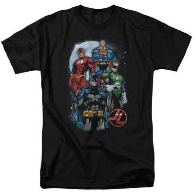 Justice League the Four Mens T Shirt Black Retro Pop Classics