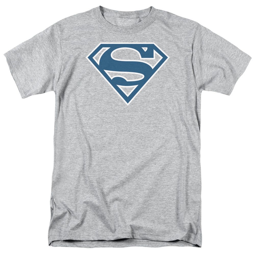 Superman Blue &amp; White Shield Mens T Shirt Athletic Heather Retro Pop Classics