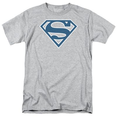 Superman Blue &amp; White Shield Mens T Shirt Athletic Heather Retro Pop Classics