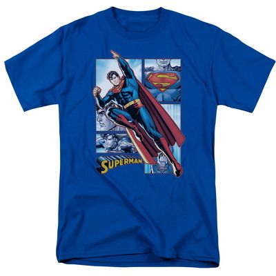 Justice League of America Superman Panels Mens T Shirt Royal Blue Retro Pop Classics