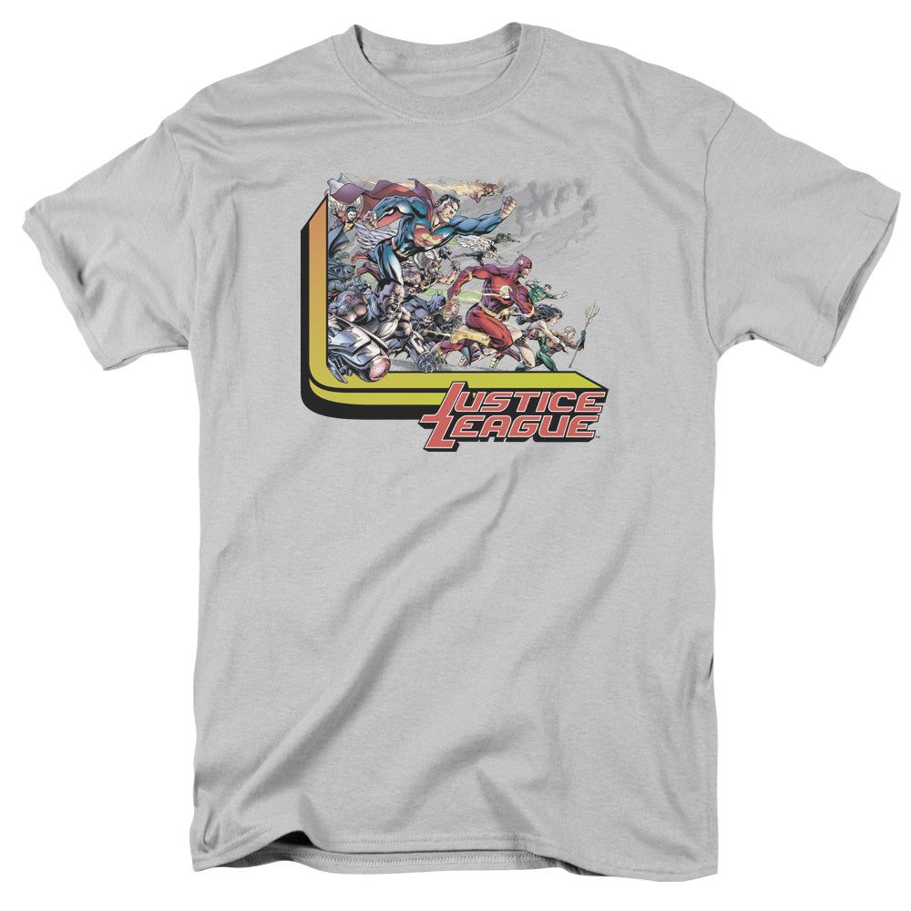 Justice League Ready to Fight Mens T Shirt Silver Retro Pop Classics