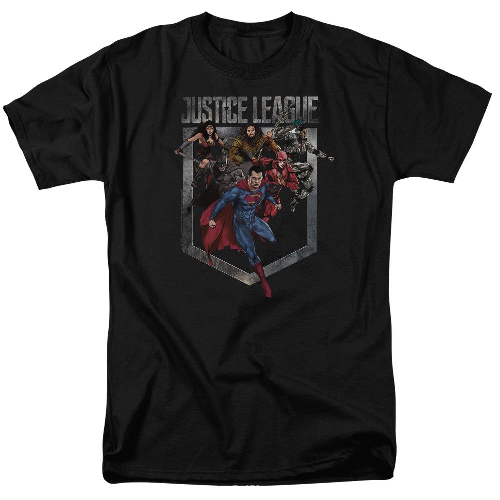 Justice League Movie Charge Mens T Shirt Black Retro Pop Classics