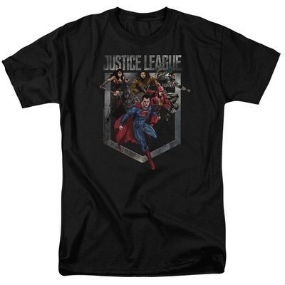 Justice League Movie Charge Mens T Shirt Black Retro Pop Classics