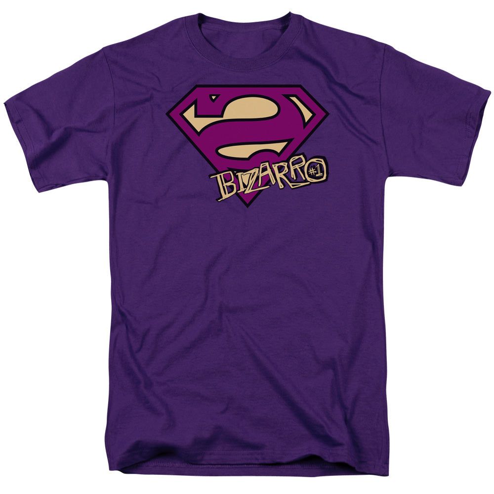 Superman Bizarro Shield Mens T Shirt Purple Retro Pop Classics