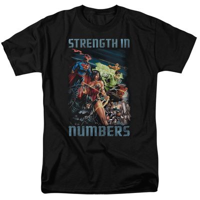 Justice League Strength in Number Mens T Shirt Black Retro Pop Classics
