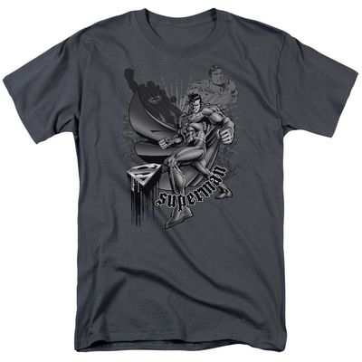 Superman Fight And Flight Mens T Shirt Charcoal Retro Pop Classics