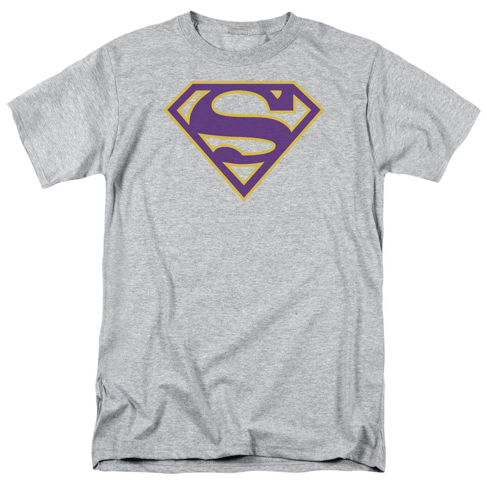 Superman Purple &amp; Gold Shield Mens T Shirt Athletic Heather Retro Pop Classics
