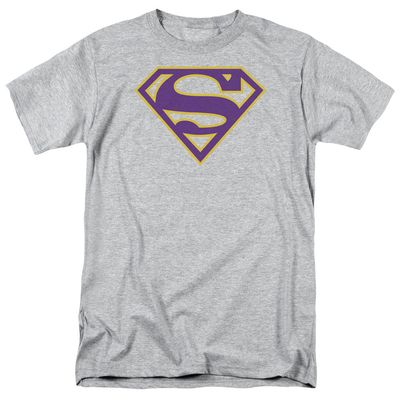 Superman Purple &amp; Gold Shield Mens T Shirt Athletic Heather Retro Pop Classics