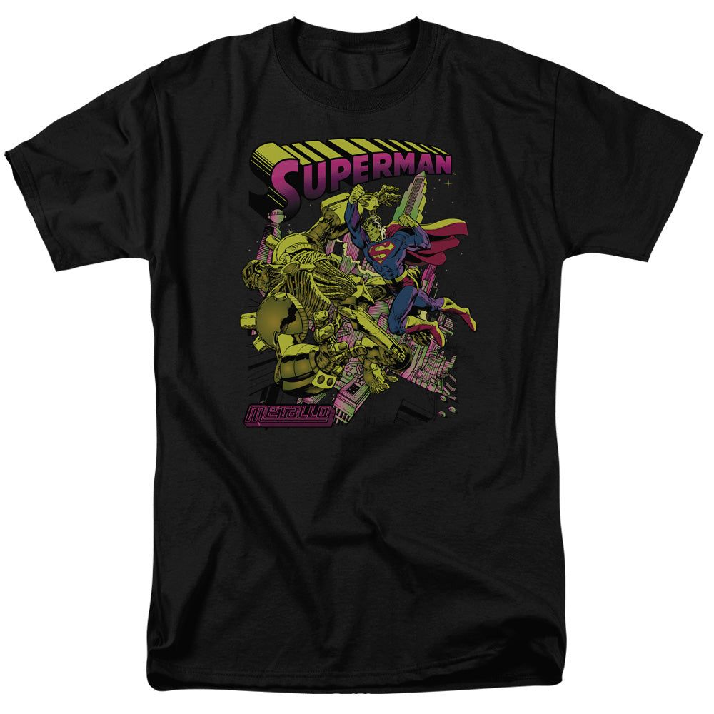 Superman Versus Metallo Blacklight Mens T Shirt Black Retro Pop Classics