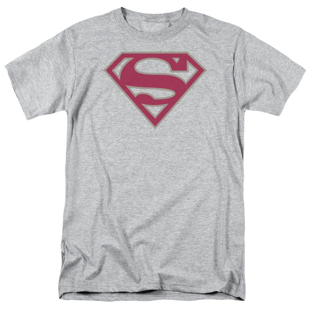Superman Crimson &amp; Gray Shield Mens T Shirt Athletic Heather Retro Pop Classics