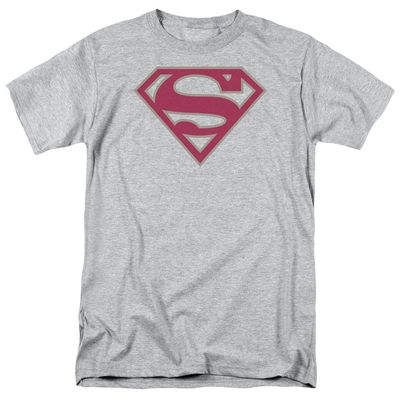 Superman Crimson &amp; Gray Shield Mens T Shirt Athletic Heather Retro Pop Classics