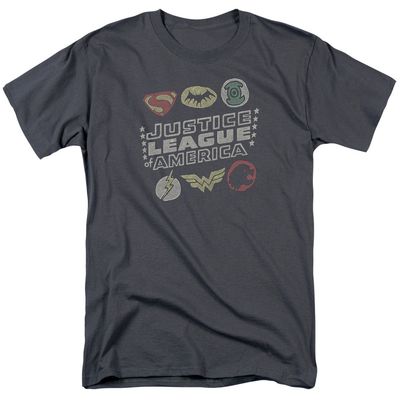 Justice League Symbols Mens T Shirt Charcoal Retro Pop Classics