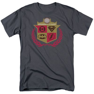 Justice League Defenders Mens T Shirt Charcoal Retro Pop Classics