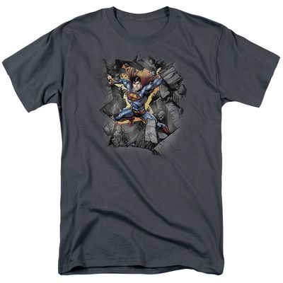 Superman Break On Through Mens T Shirt Charcoal Retro Pop Classics