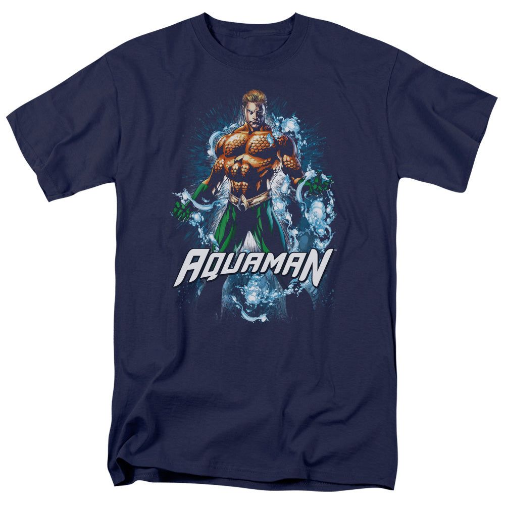 Justice League Water Powers Mens T Shirt Navy Blue Retro Pop Classics