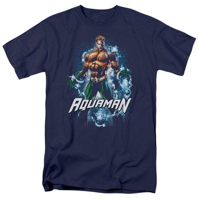 Justice League Water Powers Mens T Shirt Navy Blue Retro Pop Classics