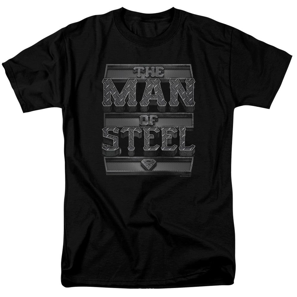 Superman Steel Text Mens T Shirt Black Retro Pop Classics