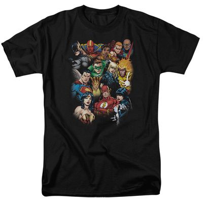 Justice League the Leagues All Here Mens T Shirt Black Retro Pop Classics