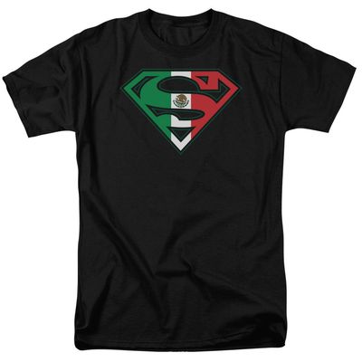 Superman Mexican Flag Shield Mens T Shirt Black Retro Pop Classics